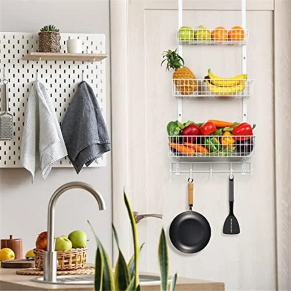 Over The Door Organizer With Hooks Mesh Baskets Hanging Shelf Bathroom Pantry